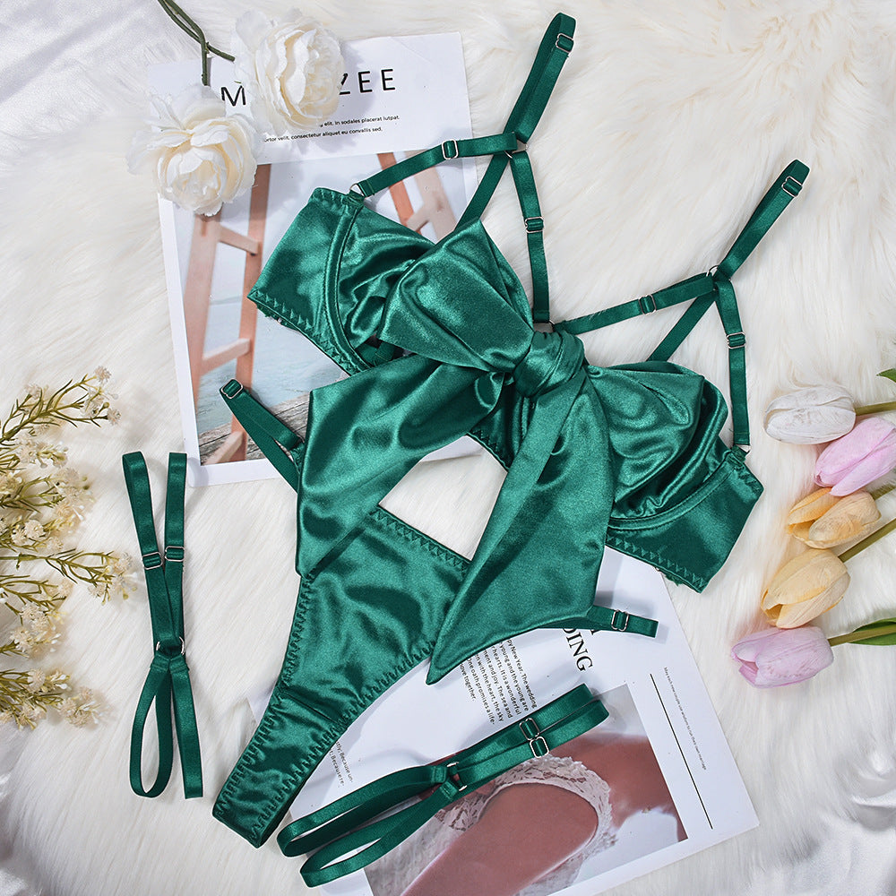 Butterfly Bow Hollow-Out Sexy Three-Piece Lingerie Set
