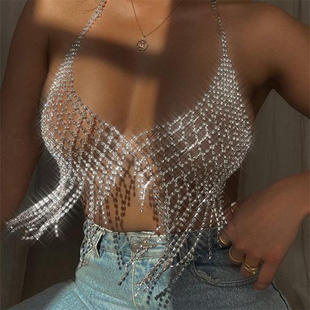 Tassel Rhinestone Chest Chain