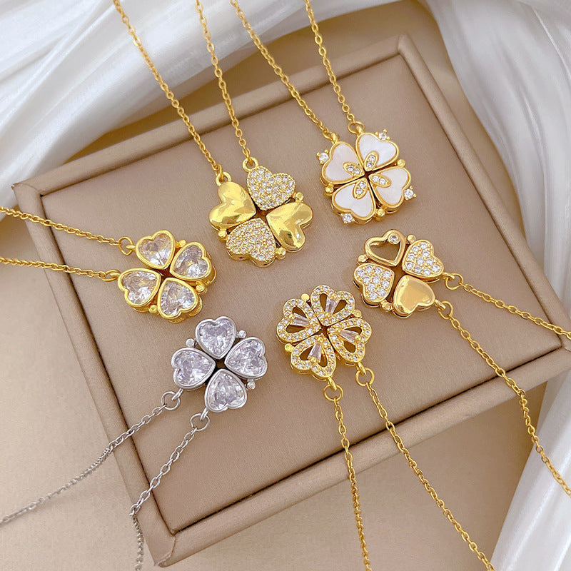 ✨ Heart-Shaped Four-Leaf Clover Necklace Elegant Zircon Pendant✨