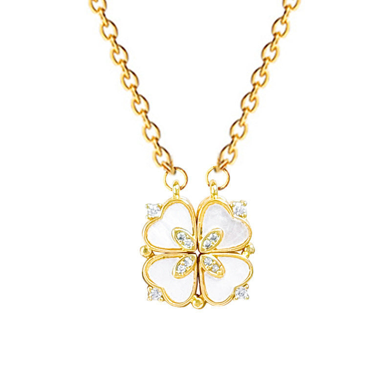 ✨ Heart-Shaped Four-Leaf Clover Necklace Elegant Zircon Pendant✨