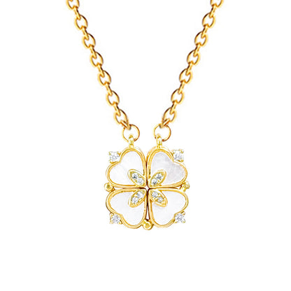 ✨ Heart-Shaped Four-Leaf Clover Necklace Elegant Zircon Pendant✨
