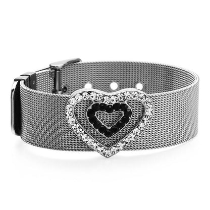 Shiny Heart-Shaped Rhinestone Bracelet for Women – Ins Style Stainless Steel Mesh Band, Trendy Minimalist Couple Gift