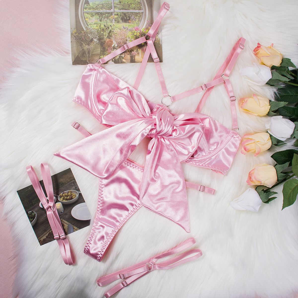 Butterfly Bow Hollow-Out Sexy Three-Piece Lingerie Set