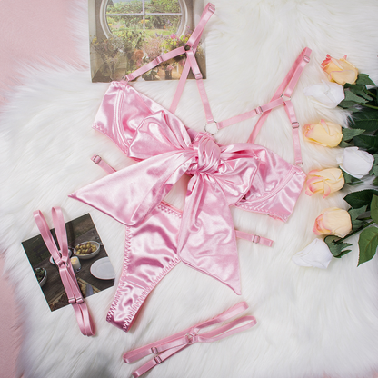 Butterfly Bow Hollow-Out Sexy Three-Piece Lingerie Set