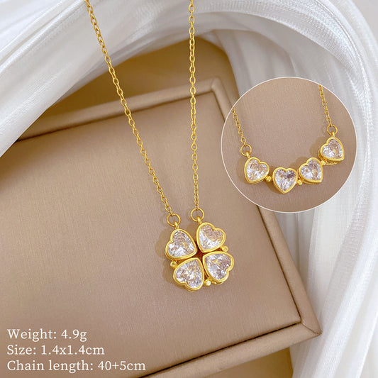 ✨ Heart-Shaped Four-Leaf Clover Necklace Elegant Zircon Pendant✨
