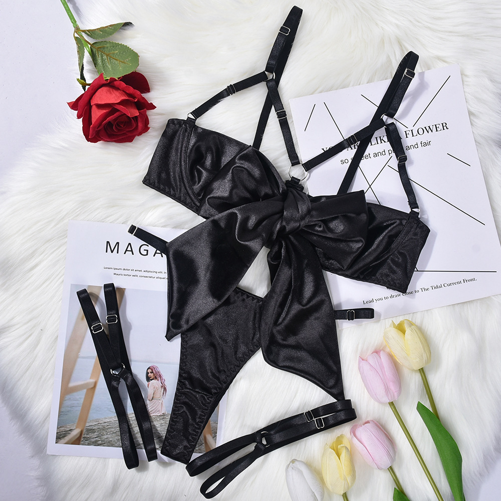 Butterfly Bow Hollow-Out Sexy Three-Piece Lingerie Set