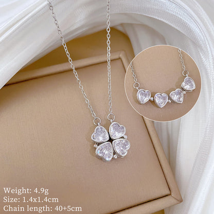 ✨ Heart-Shaped Four-Leaf Clover Necklace Elegant Zircon Pendant✨