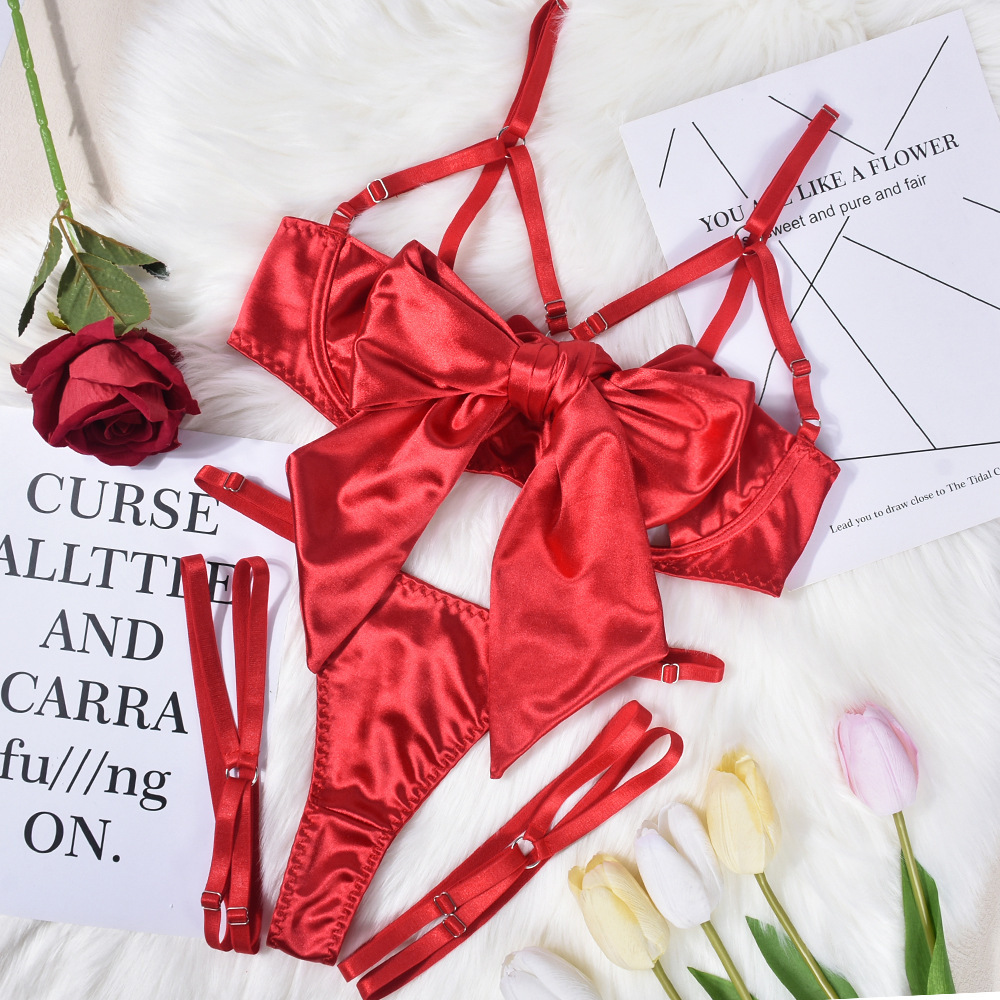 Butterfly Bow Hollow-Out Sexy Three-Piece Lingerie Set