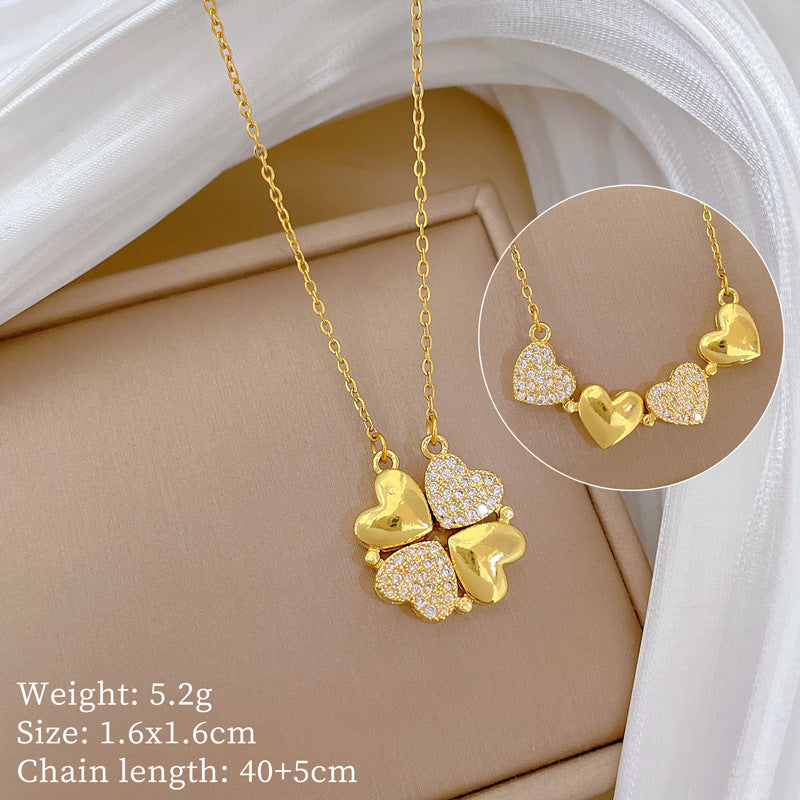 ✨ Heart-Shaped Four-Leaf Clover Necklace Elegant Zircon Pendant✨