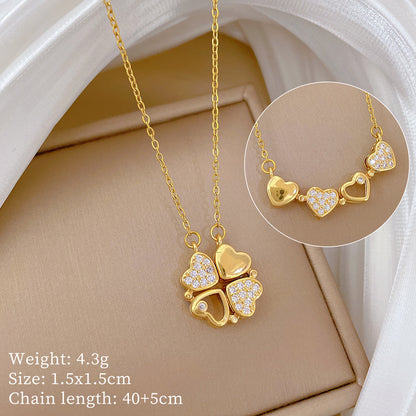 ✨ Heart-Shaped Four-Leaf Clover Necklace Elegant Zircon Pendant✨