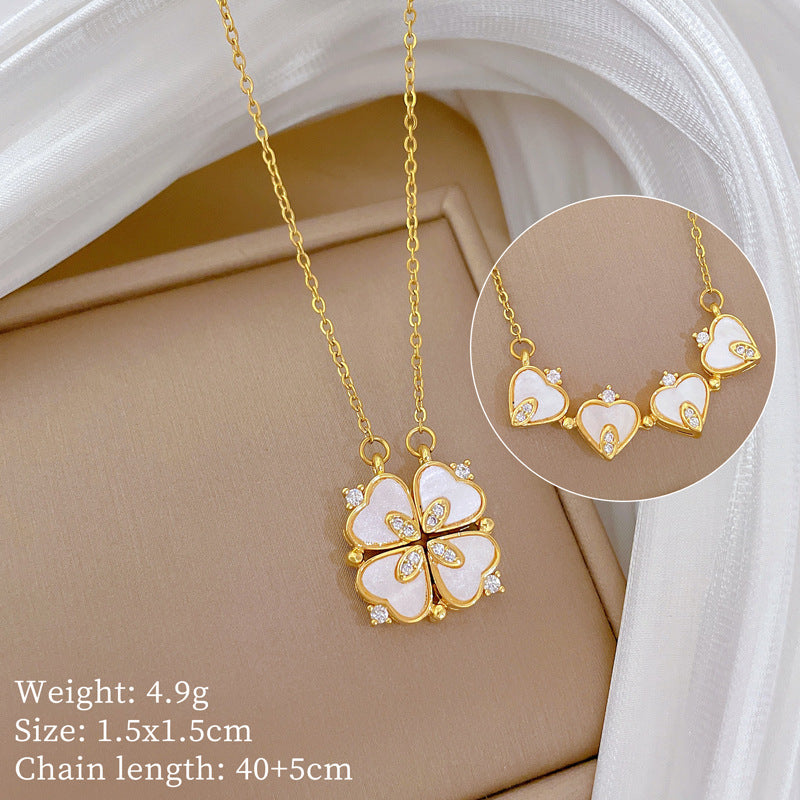 ✨ Heart-Shaped Four-Leaf Clover Necklace Elegant Zircon Pendant✨