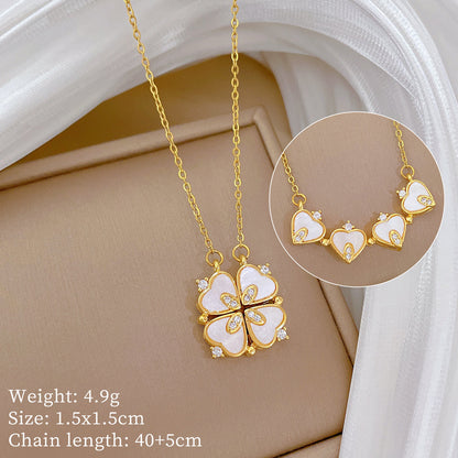 ✨ Heart-Shaped Four-Leaf Clover Necklace Elegant Zircon Pendant✨