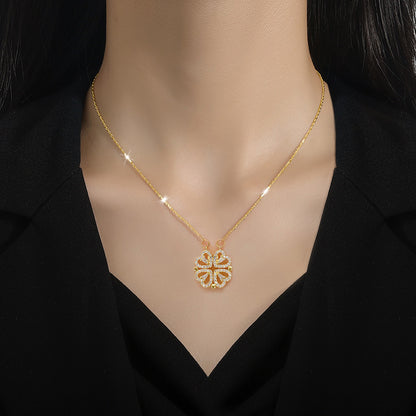 ✨ Heart-Shaped Four-Leaf Clover Necklace Elegant Zircon Pendant✨