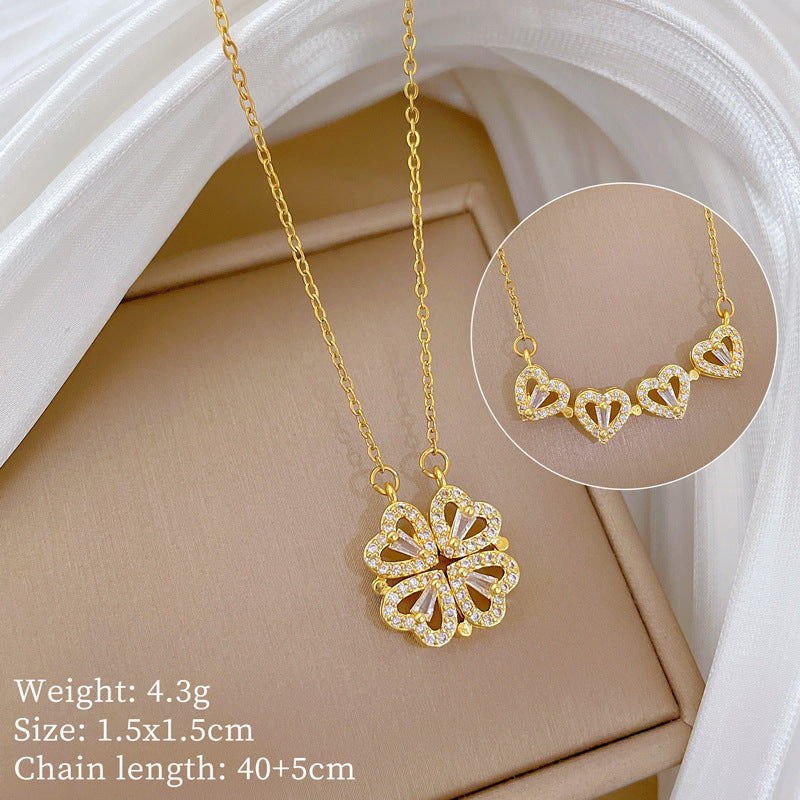 ✨ Heart-Shaped Four-Leaf Clover Necklace Elegant Zircon Pendant✨