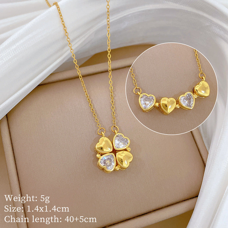 ✨ Heart-Shaped Four-Leaf Clover Necklace Elegant Zircon Pendant✨