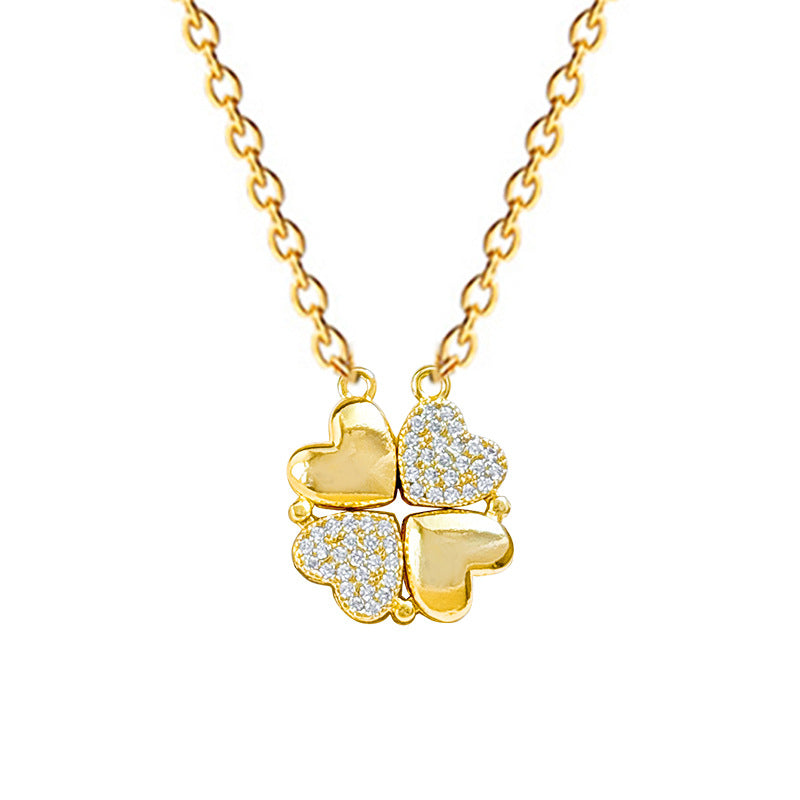 ✨ Heart-Shaped Four-Leaf Clover Necklace Elegant Zircon Pendant✨