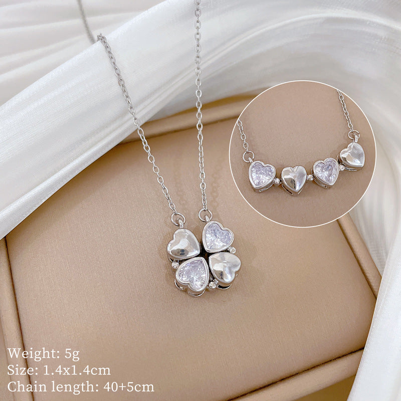 ✨ Heart-Shaped Four-Leaf Clover Necklace Elegant Zircon Pendant✨