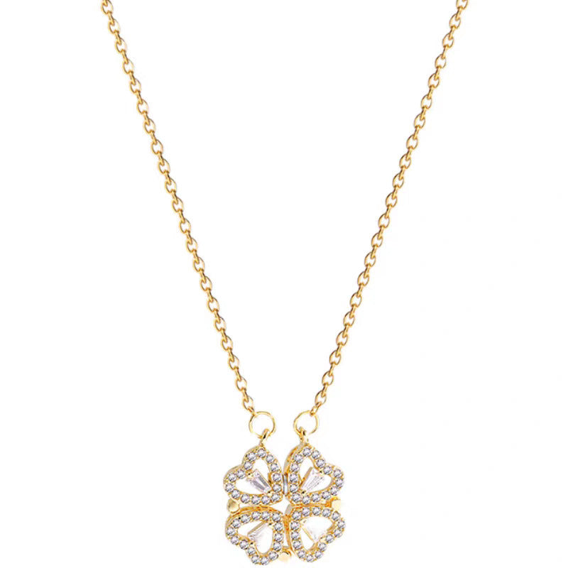 ✨ Heart-Shaped Four-Leaf Clover Necklace Elegant Zircon Pendant✨
