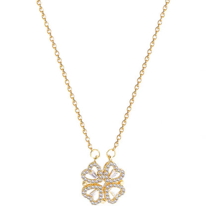 ✨ Heart-Shaped Four-Leaf Clover Necklace Elegant Zircon Pendant✨