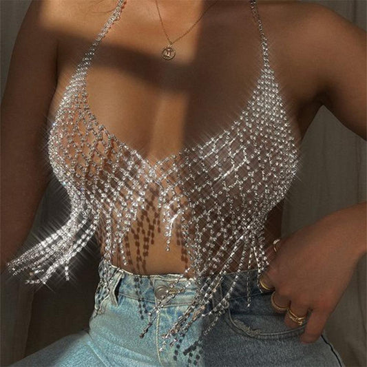 Tassel Rhinestone Chest Chain