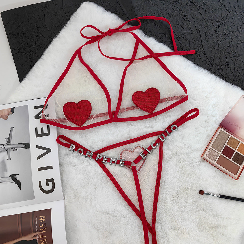 Customized Diamond Letter Sheer Lingerie UL039