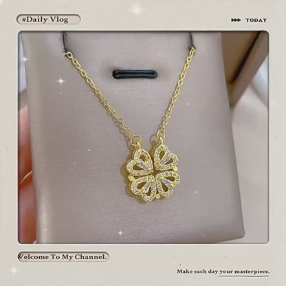 ✨ Heart-Shaped Four-Leaf Clover Necklace Elegant Zircon Pendant✨
